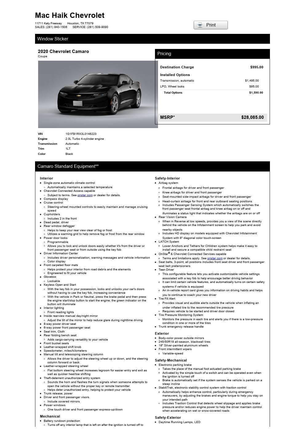 2020 Chevrolet Camaro 1LT