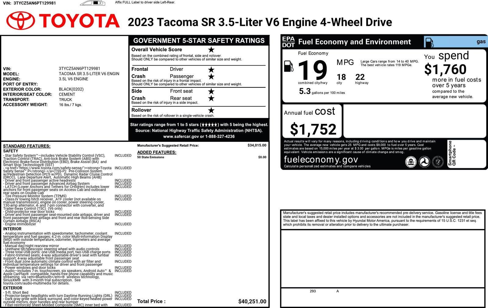 2023 Toyota Tacoma SR