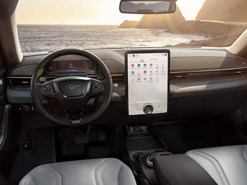 2023 Ford Mustang Mach-E view of front seats and dash area with touchscreen display