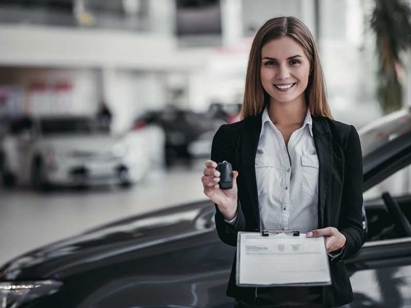 Newly employed car sales woman